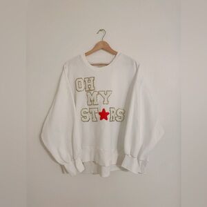 Judith March Oh My Stars white crewneck sweatshirt size XL Sequin glitter